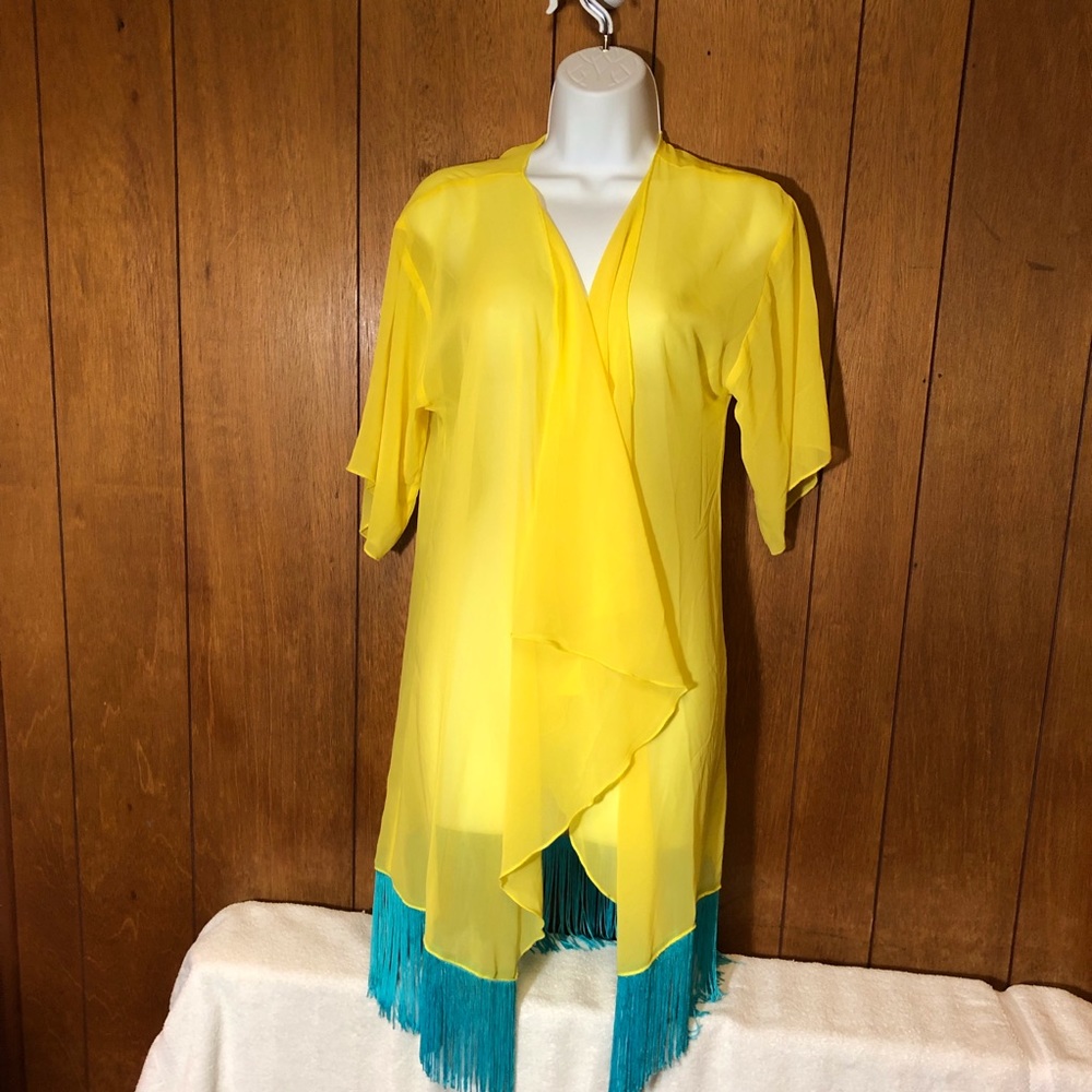 LuLaRoe Monroe yellow/aqua swim cover-up S NWOT